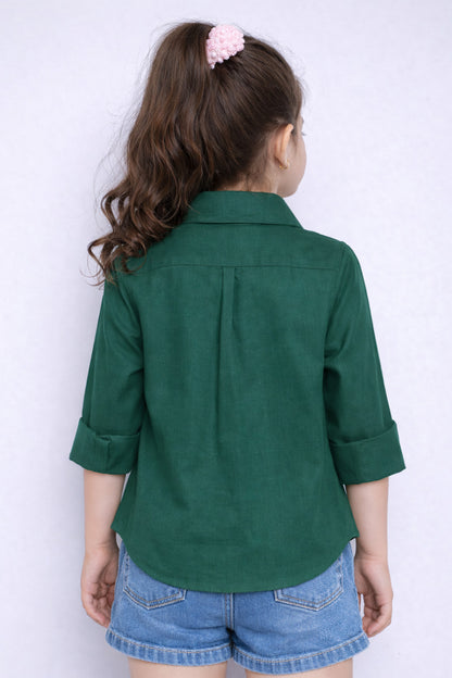 Heart Applique Cotton  Shirt-Green