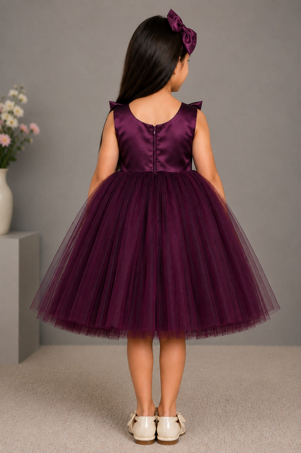 PinkChick Big Bow Dress -Burgundy