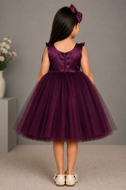 PinkChick Big Bow Dress -Burgundy
