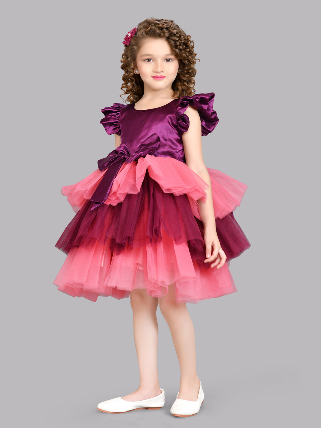 PinkChick Burgundy Rose Layered Dress - Main Image