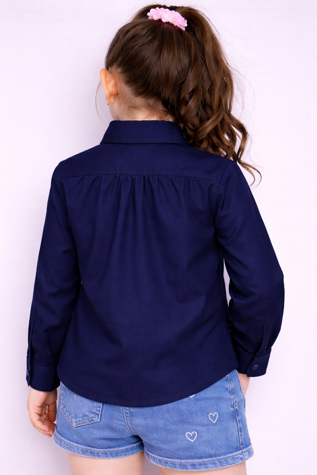 Collared Button-Up Shirt -Navy Blue