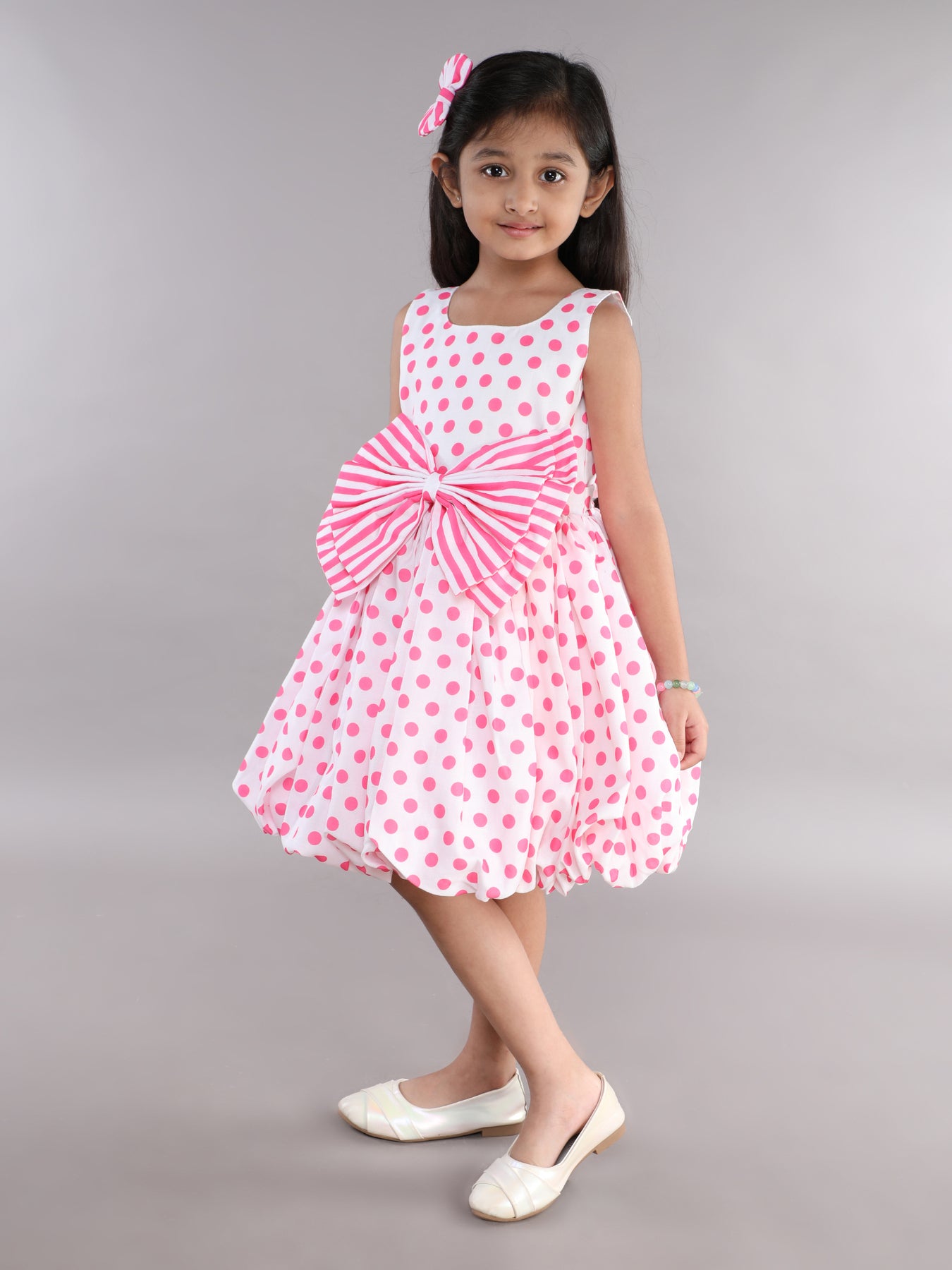 Polkadot Balloon Dress-Pink