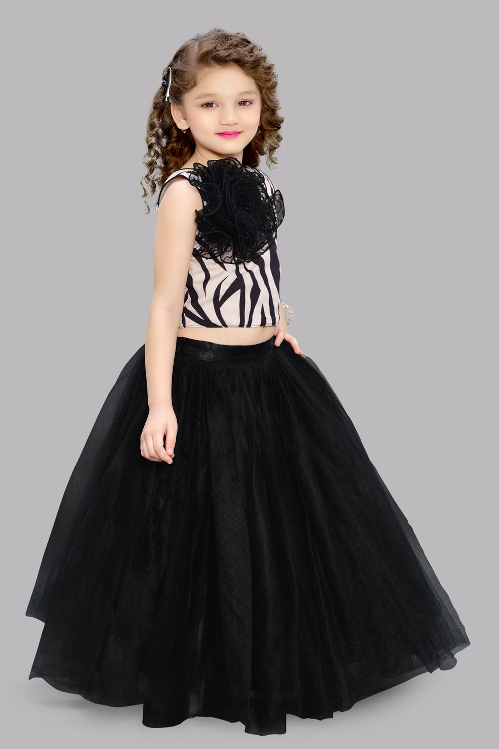Zebra Printed  Top with Tulle Skirt