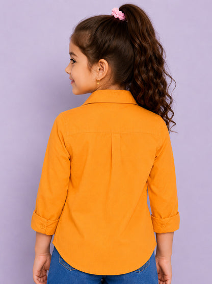 Heart Applique Cotton  Shirt-Yellow