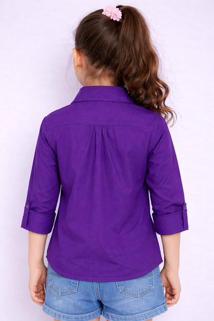 Collared Button-Up Shirt -Purple