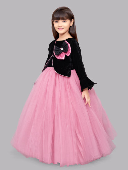 Pink Chick Black Velvet and Pink Jacket Style Gown
