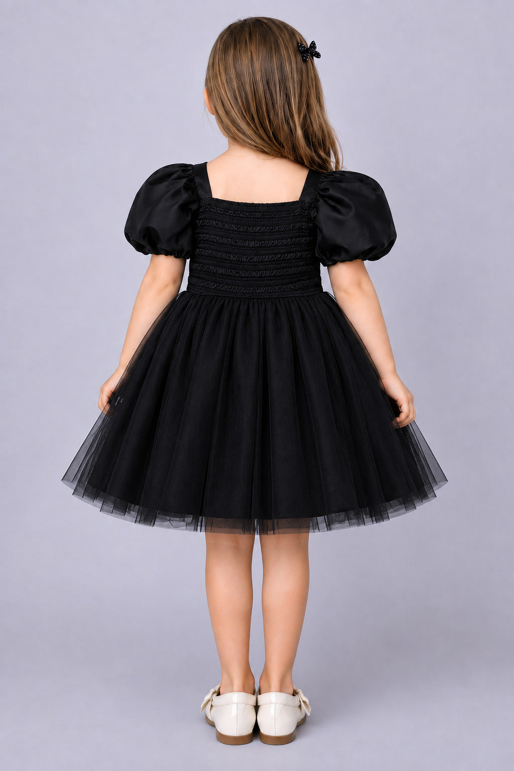 Puff Sleeves Smoked Back Dress