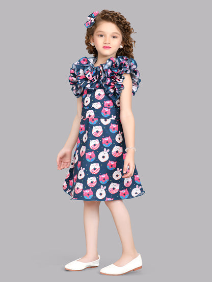 Pink Chick Ruffled Neck Donut Dress with Matching Clip