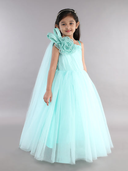 PinkChick One Shoudler Trail Gown - Aqua