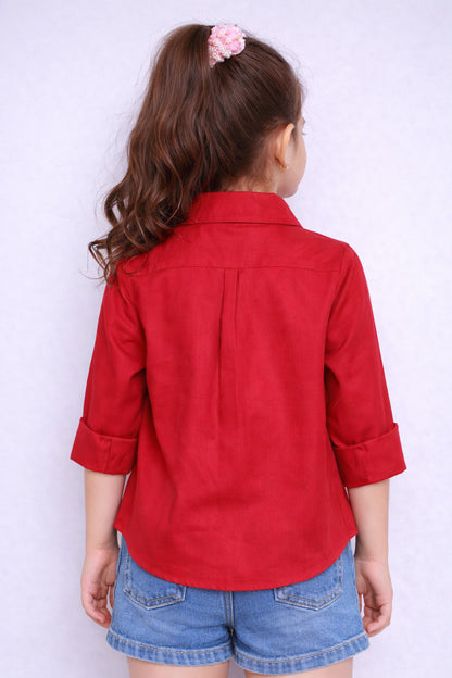 Collared Button-Up Shirt -Red