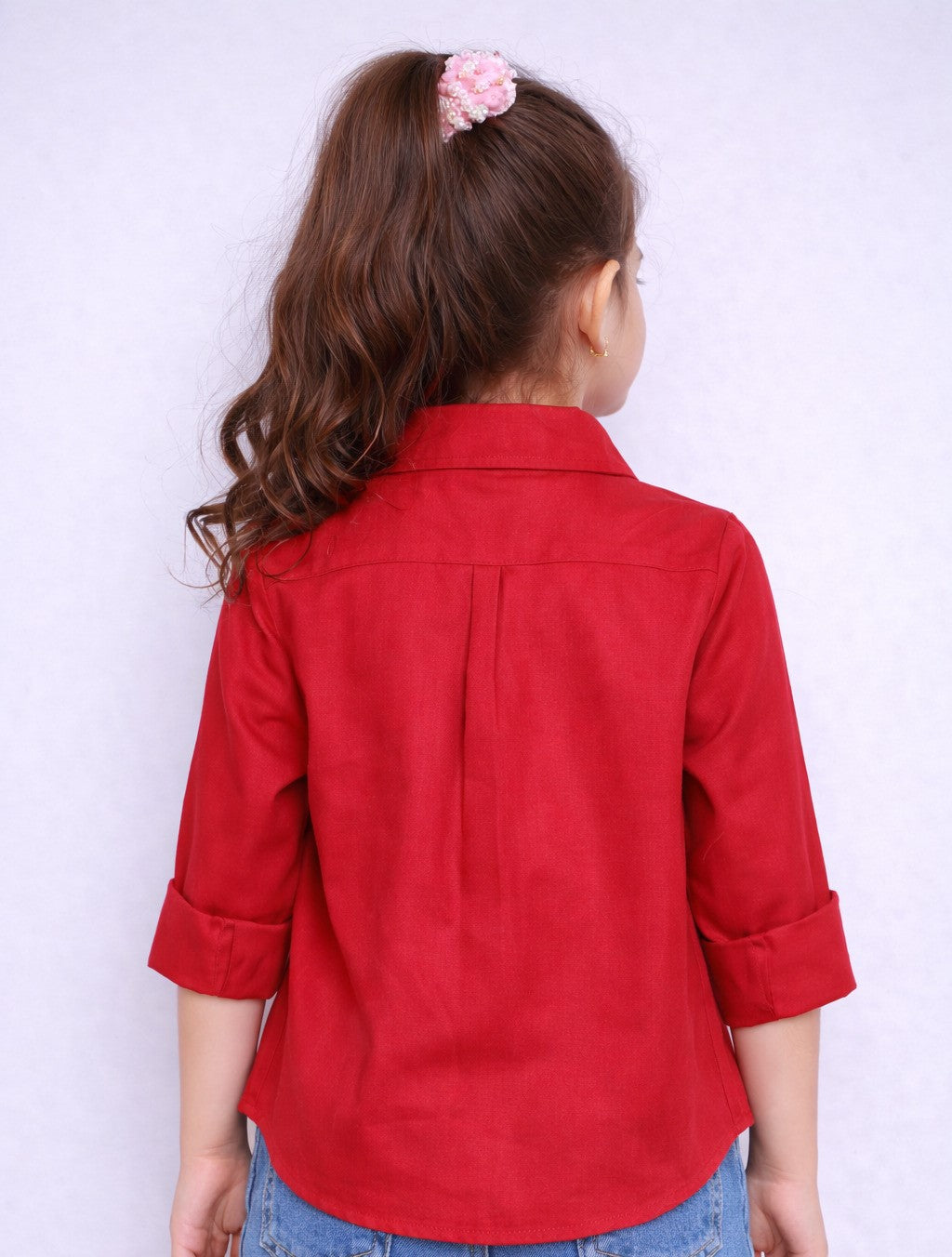 Heart Applique Cotton  Shirt-Red