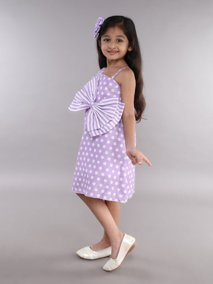 One Shoulder A-line Bow  Dress --Lavender