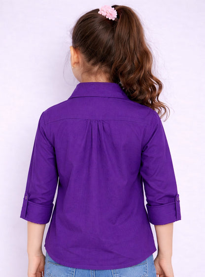 Heart Applique Cotton  Shirt-Purple