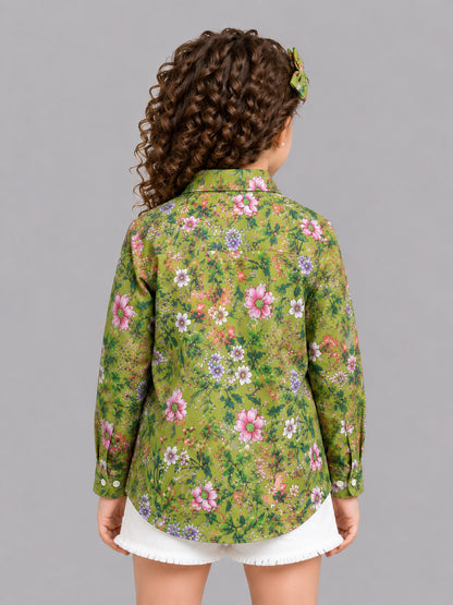 Polyester Olive Floral Shirt