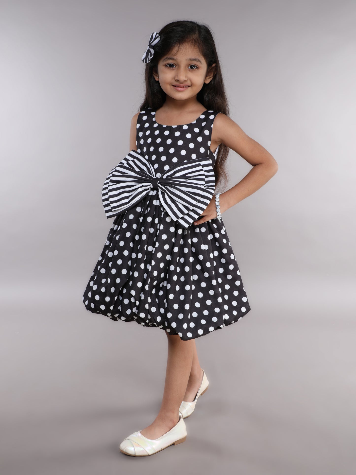 Polkadot Balloon Dress- Black