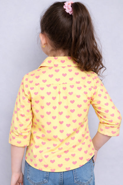 Yellow  Heart Print Shirt