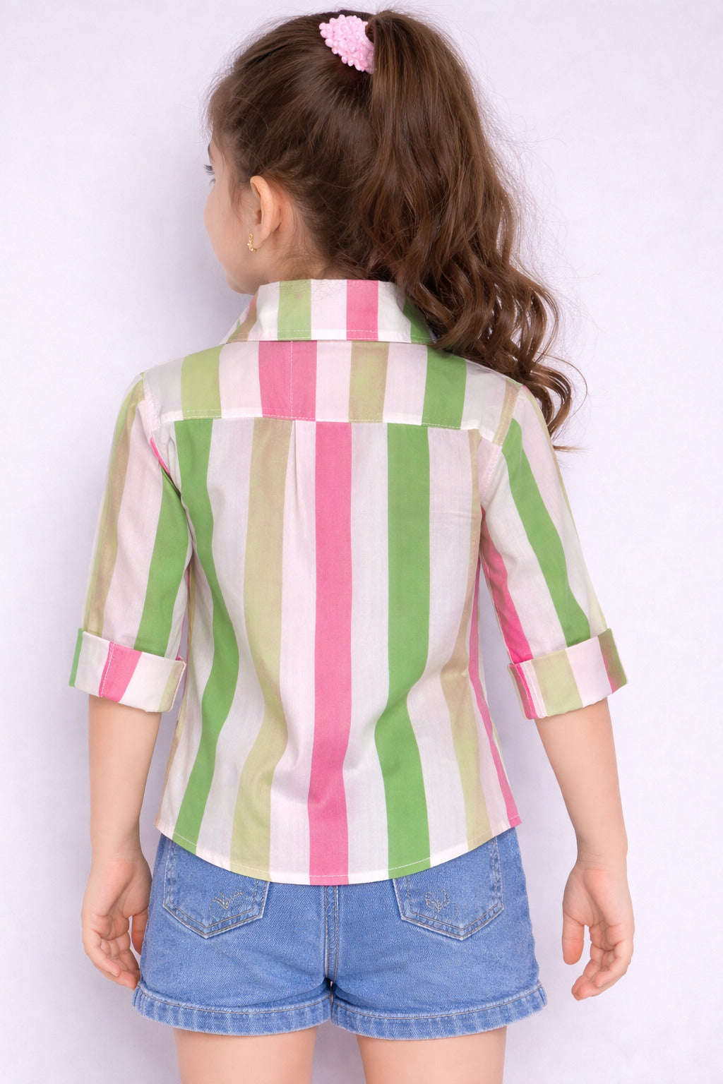 Coral  & White Striped Collared Shirt