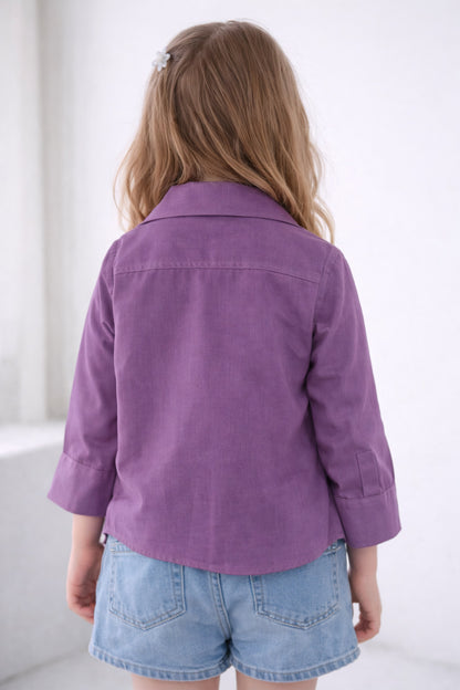 Collared Button-Up Shirt -Purple