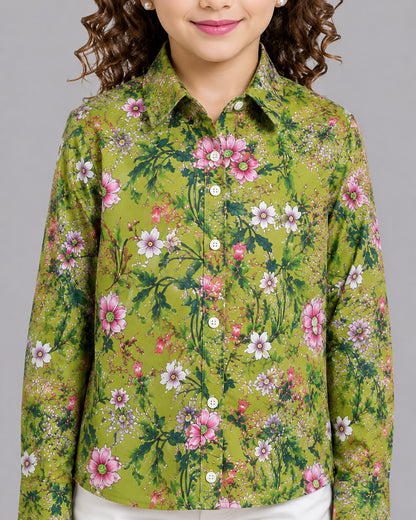 Polyester Olive Floral Shirt