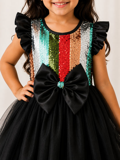 Black Multi sequins Bow Dress