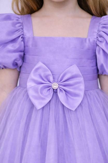 Puff Sleeves Smoked Back Dress - Lavender