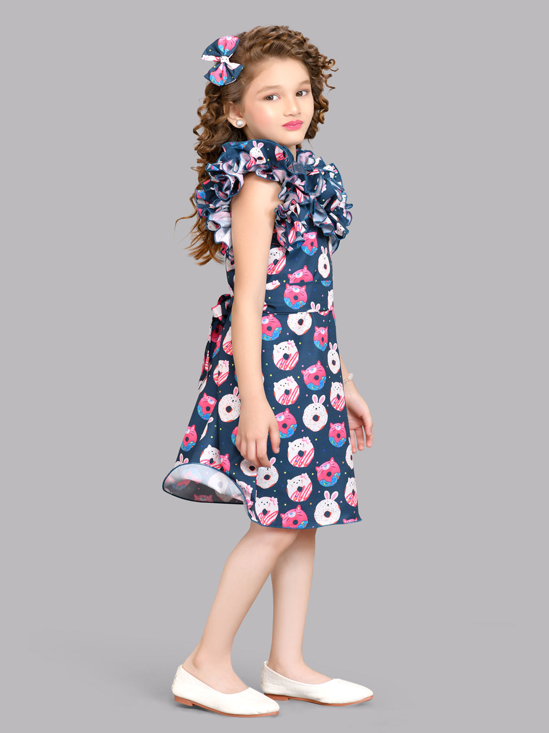 Pink Chick Ruffled Neck Donut Dress with Matching Clip