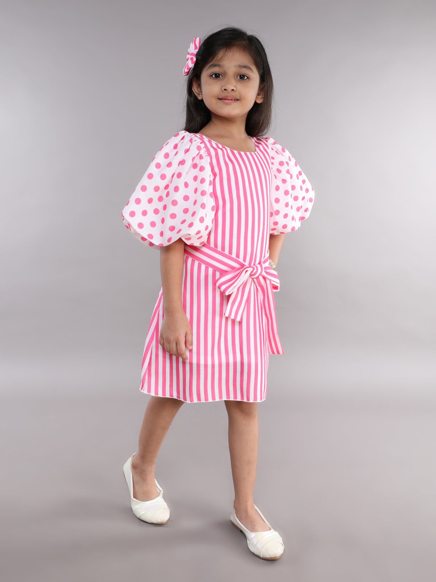 PinkChick Puff Sleeves Aline Dress -Pink