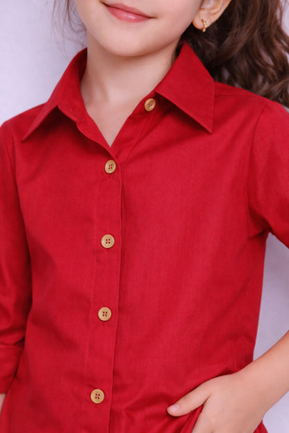 Collared Button-Up Shirt -Red