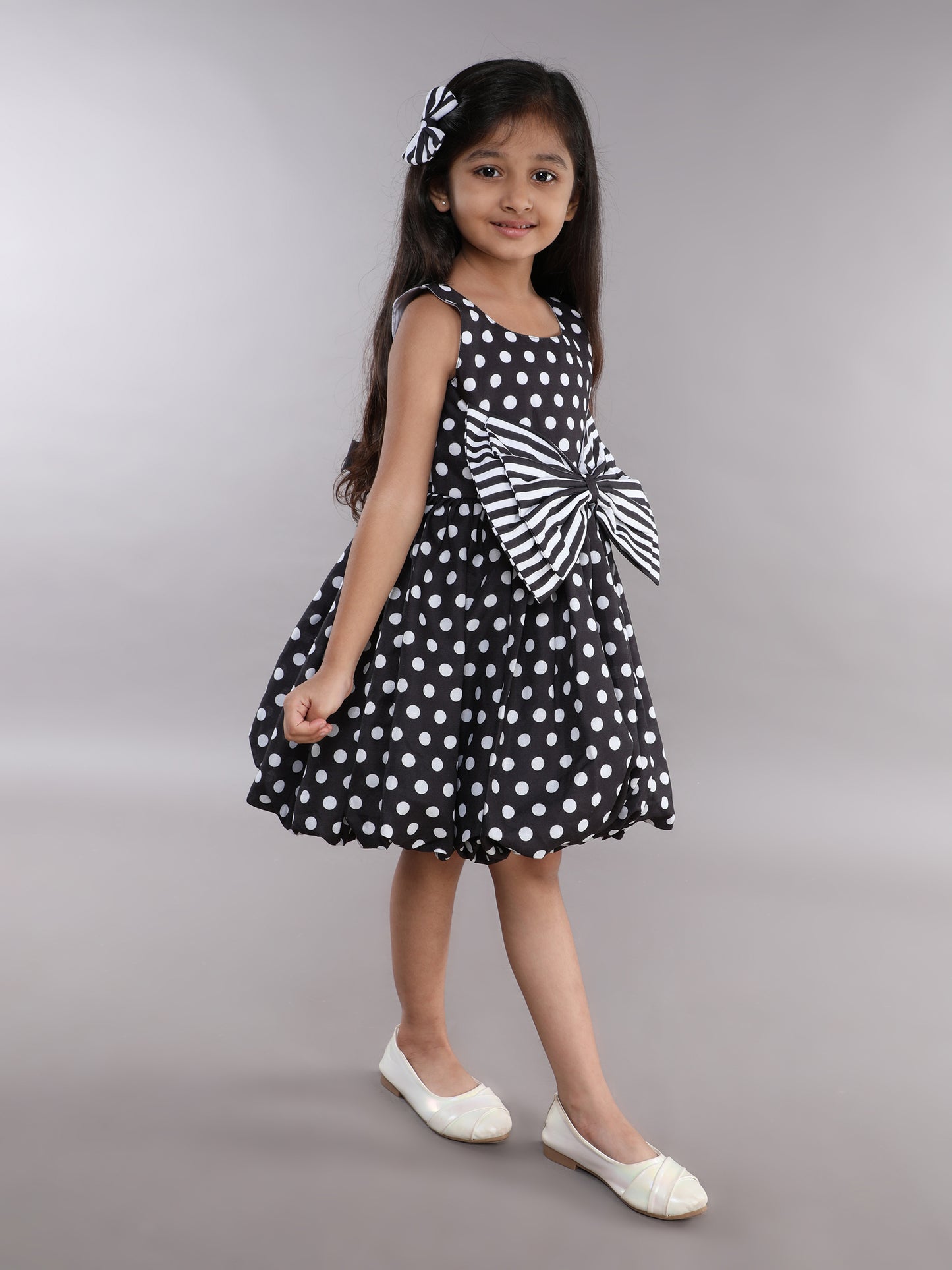 Polkadot Balloon Dress- Black