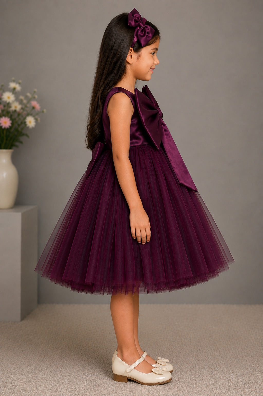 PinkChick Big Bow Dress -Burgundy