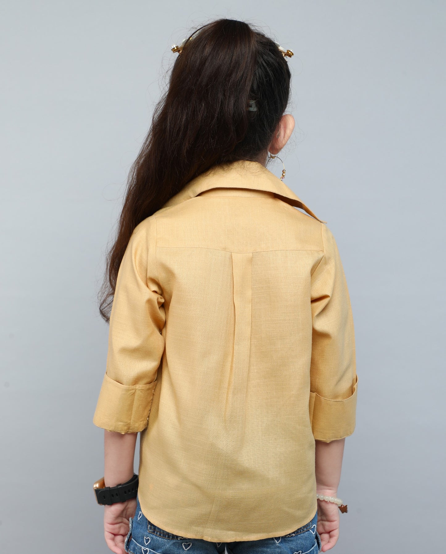 Heart Applique Cotton  Shirt-Beige