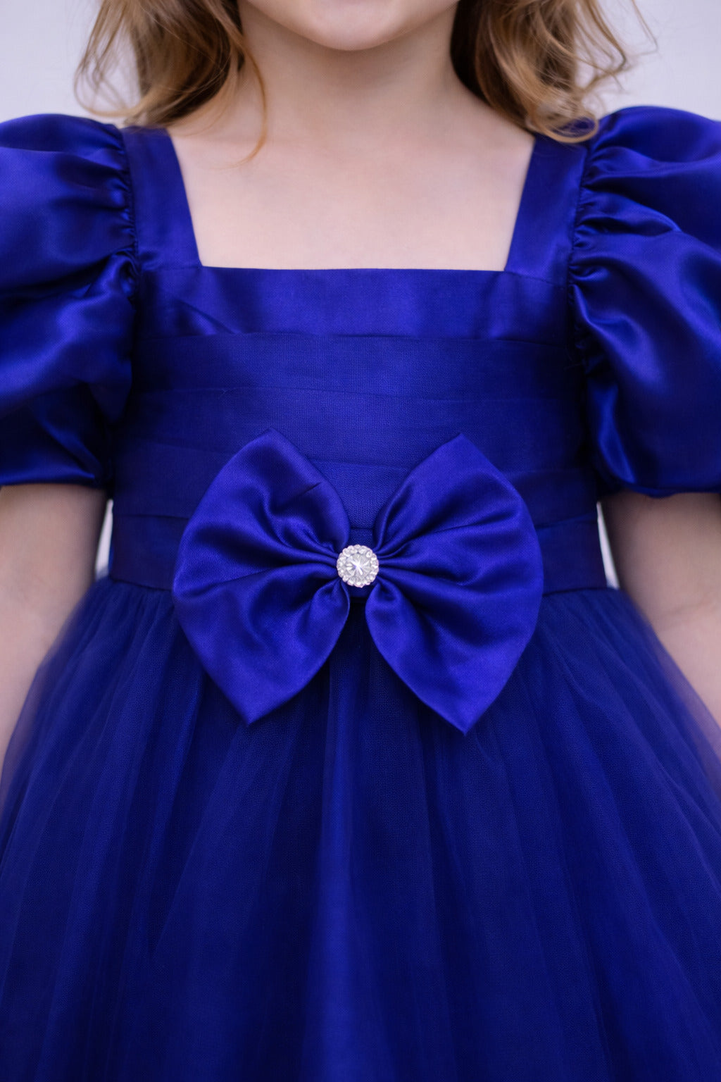Puff Sleeves Smoked Back Dress - Blue
