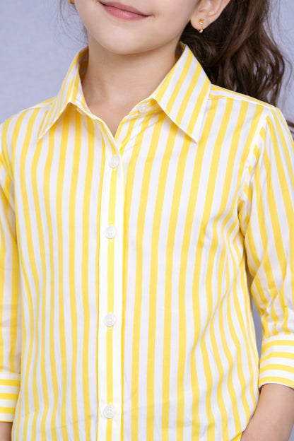 Yellow & White Striped Collared Shirt