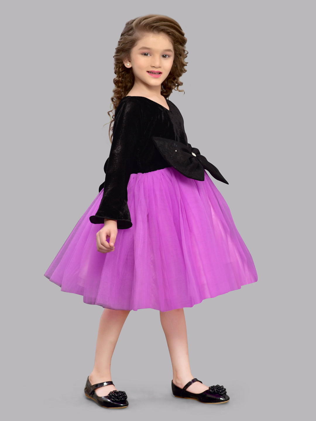 Pink Chick Colorblock Velvet Dress - Black & Lavender