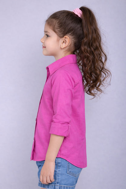 Collared Button-Up Shirt -Pink