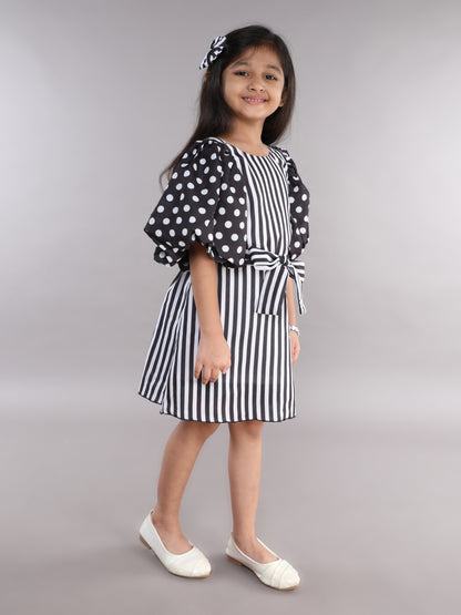 PinkChick Puff Sleeves Aline Dress -Black