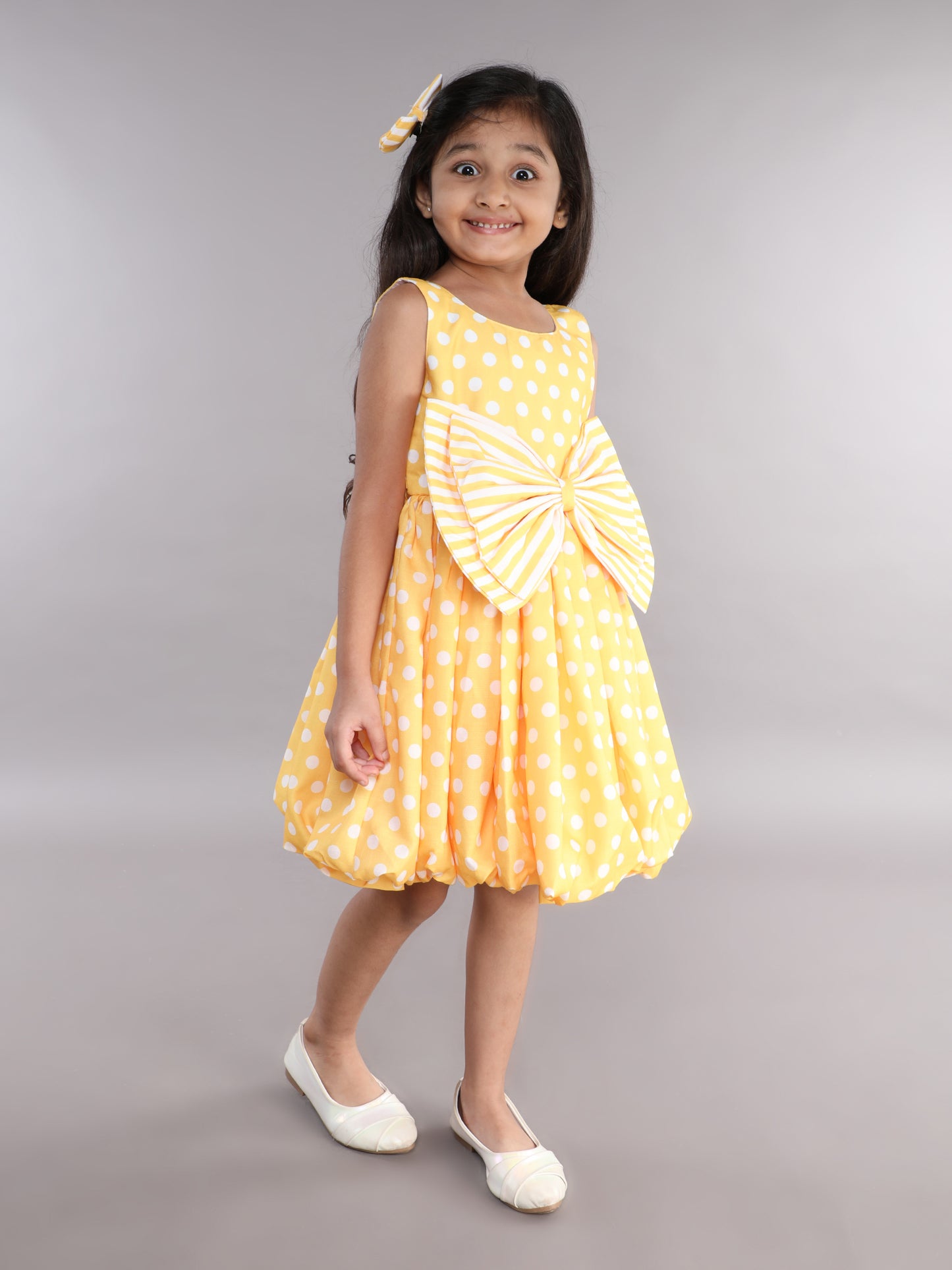 Polkadot Balloon Dress-Yellow