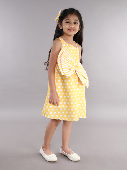 One Shoulder A-line Bow  Dress -Yellow