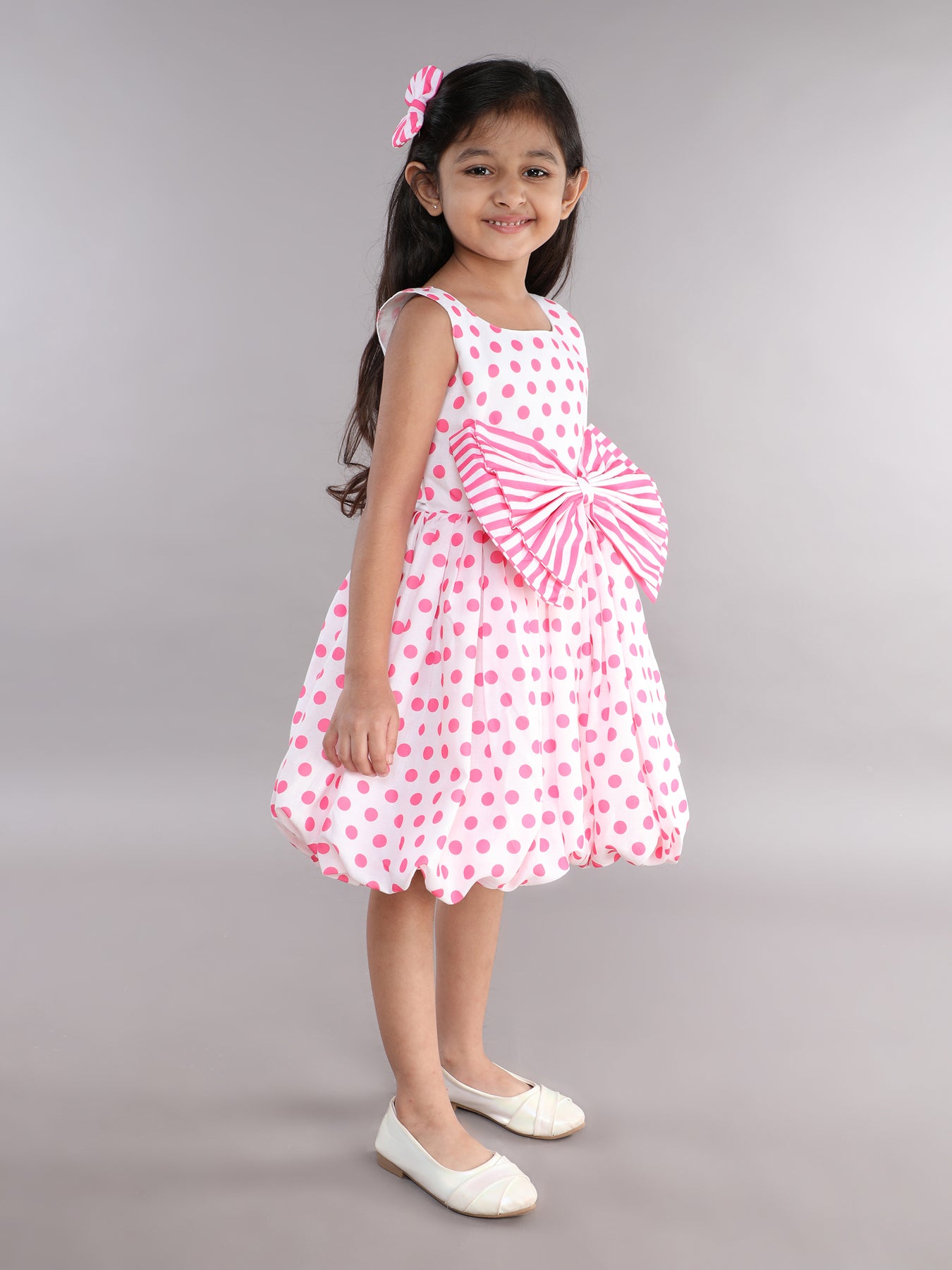 Polkadot Balloon Dress-Pink