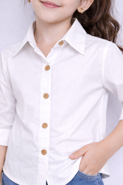 Collared Button-Up Shirt -White