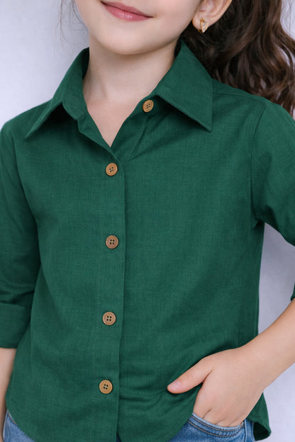 Collared Button-Up Shirt -Green