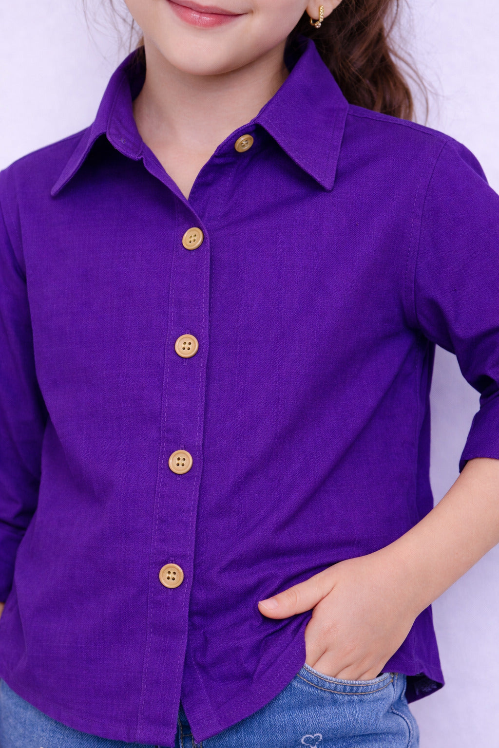 Collared Button-Up Shirt -Purple