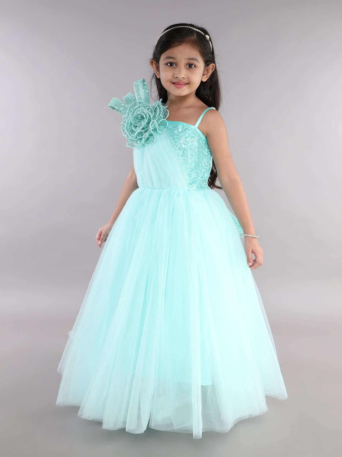 PinkChick One Shoudler Trail Gown - Aqua