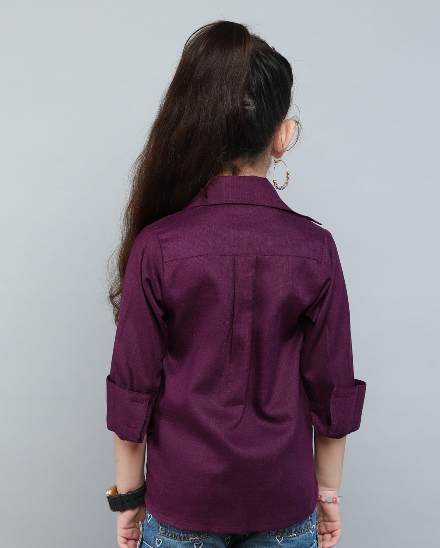Heart Applique Cotton  Shirt-Wine