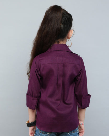Heart Applique Cotton  Shirt-Wine