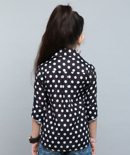 Heart Applique Polkadot Cotton  Shirt-Black