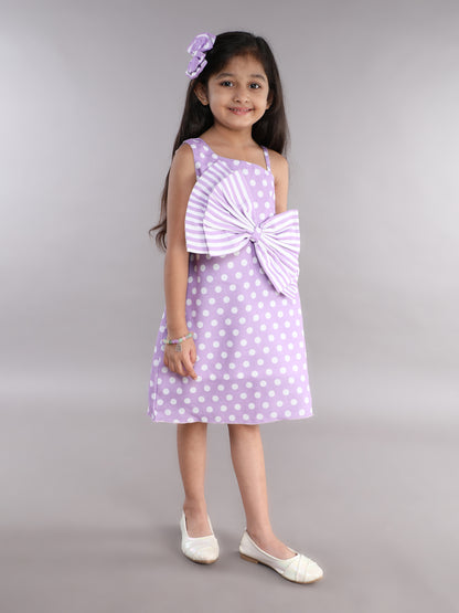 One Shoulder A-line Bow  Dress --Lavender