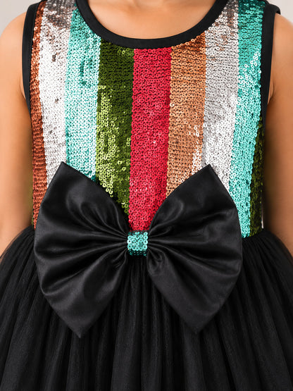 Black Multi Sequins Bodice Gown