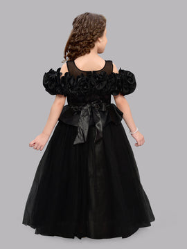 PinkChick Off Shoulder Ruffle Gown -Black