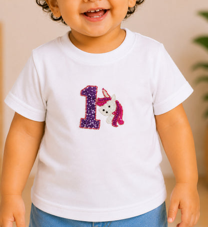 1st Birthday Unicorn Applique -White